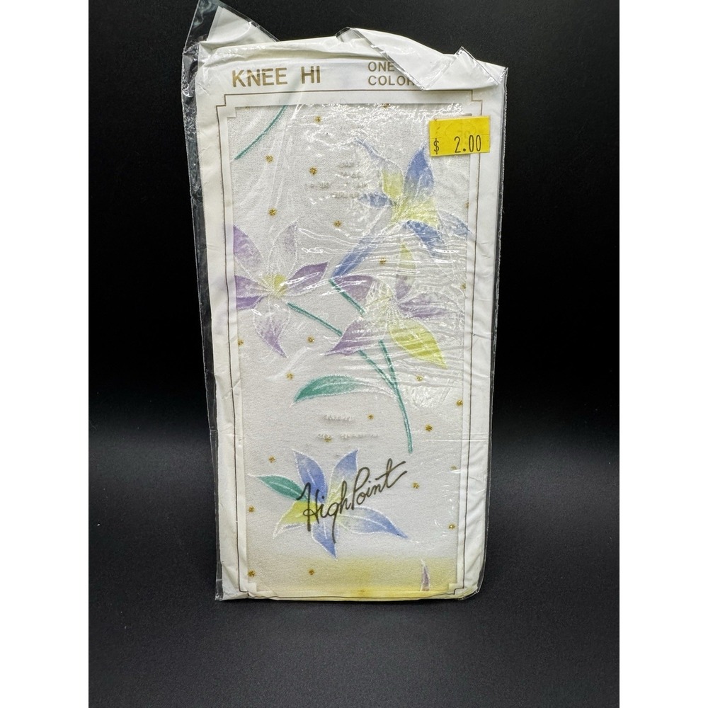 Vintage High Point Knitting Flowered Knee Hi -‎ One Size - New Old Stock